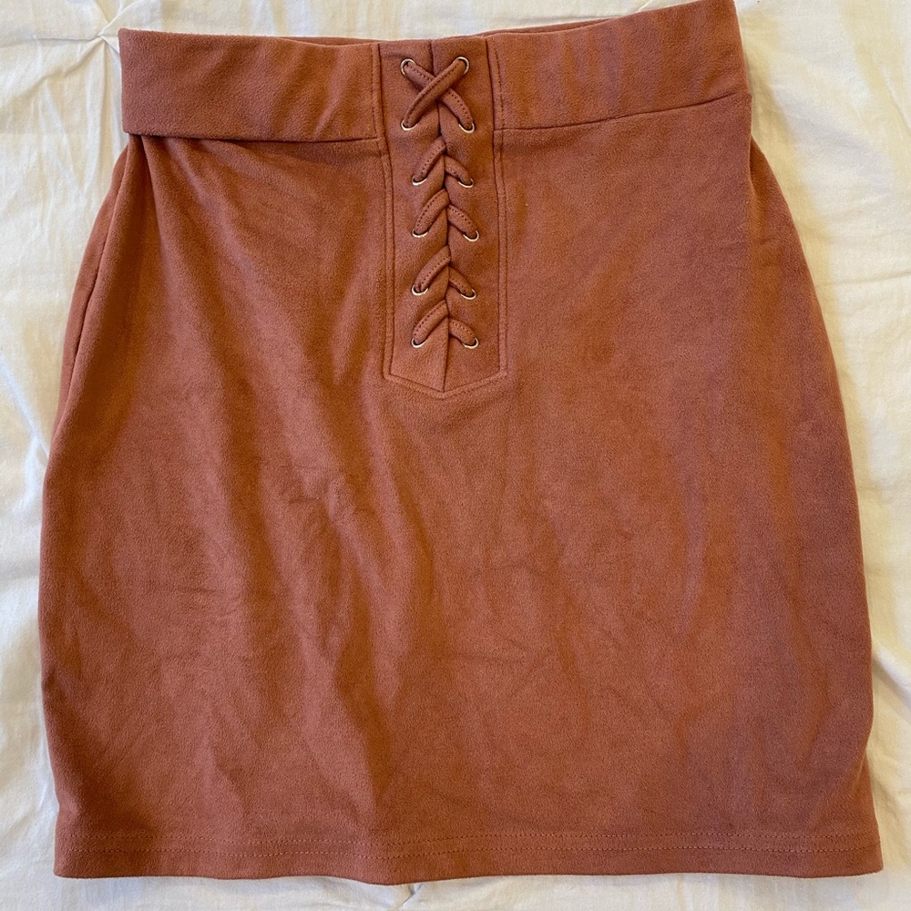 Pink tie up mini skirt